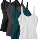 Women's Maternity Nursing Tank Tops with Built in Bra for Breastfeeding Camisoles Shirt 4Pack (Medium, 1black 1white 1grey 1green)