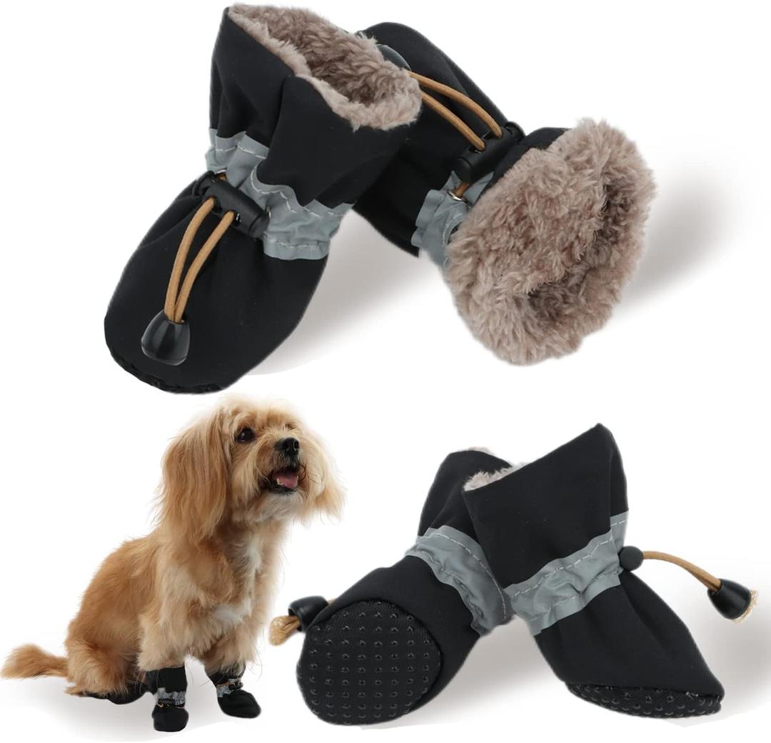 Dog Snow Boots, Dog Shoes for Winter, Dog Winter Boots for Small Medium Dogs Puppies, Dog Boots & Paw Protectors with Anti-Slip Sole and Plush, Pack of 4 (Size 6)