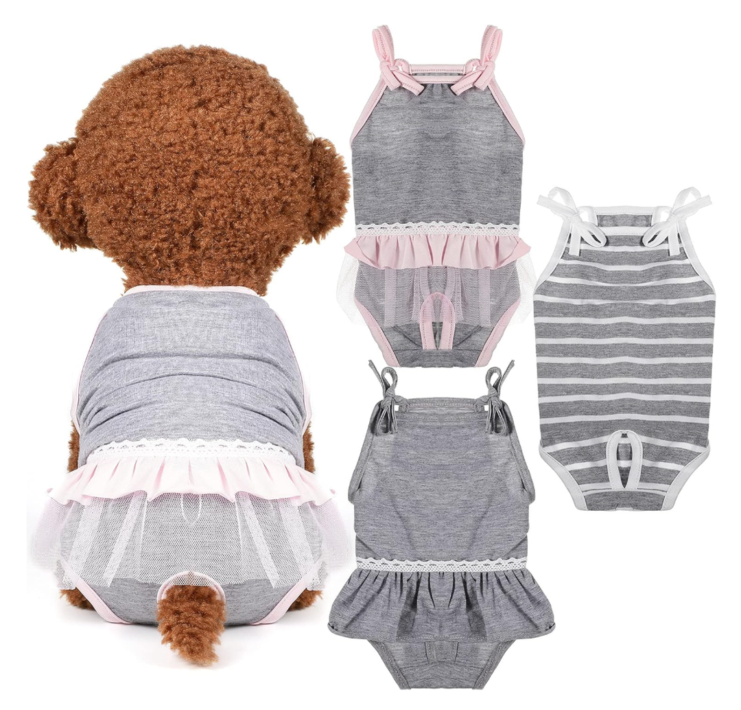 3 Pieces Reusable Dog Diapers Female Dog Period Diapers Washable Puppy Sanitary Panties with Adjustable Suspender Pet Underwear Jumpsuits for Female Doggy Doggie Puppy(S)