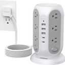 Tower Power Strip with Individual Switches, TESSAN Surge Protector with 12 Outlets, 5 USB Ports(2 USB C), Flat Extension Cord 10 Ft, Flat Plug, Charging Station for Multiple Devices, for Office, Dorm