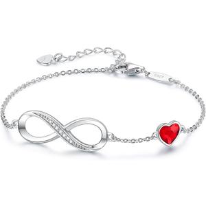 CDE Infinity Heart Birthstone Charm Link Bracelet for Women 925 Sterling Silver Adjustable Mother's Day Christmas Day Gift Anniversary Birthday Jewelry for Wife Girlfriend Her