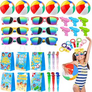Pool Party Favors, Summer Beach Party Favors for Kids, Pool Party Decorations Supplies Including Beach Balls, Kids Sunglasses, Bubble Wands (36PCS Party Favors)