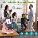Wireless Induction Speaker, 4 in1 Phone Stand Bluetooth Speaker Amplifier with Colorful Ambient Light 360 Rotation Holder for Tablet iPhone Android,Portable Birthday Gifts for Adults Teens (Pink)