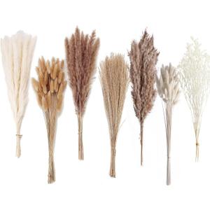 Dried Pampas Grass Decor, 128PCS Pampas Grass with Bunny Tails Dried Flowers, Reed Grass Bouquet for Wedding, Boho Flowers, Home Table Decor, Rustic Farmhouse Party