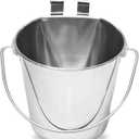 Stainless Steel 4 Qt Flat Back Sided Dog Pails - Dual Hooks Hanging Food & Water Bucket Dogs, Kennels, Cages and Critter Crates - Multi Purpose Pets (4 Quarts) (4 Quart)