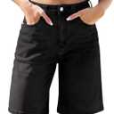 Eddoyee Women Bermuda Jeans Shorts, High Waisted Stretchy Jorts Baggy Knee Length Denim Shorts (Black, XL)