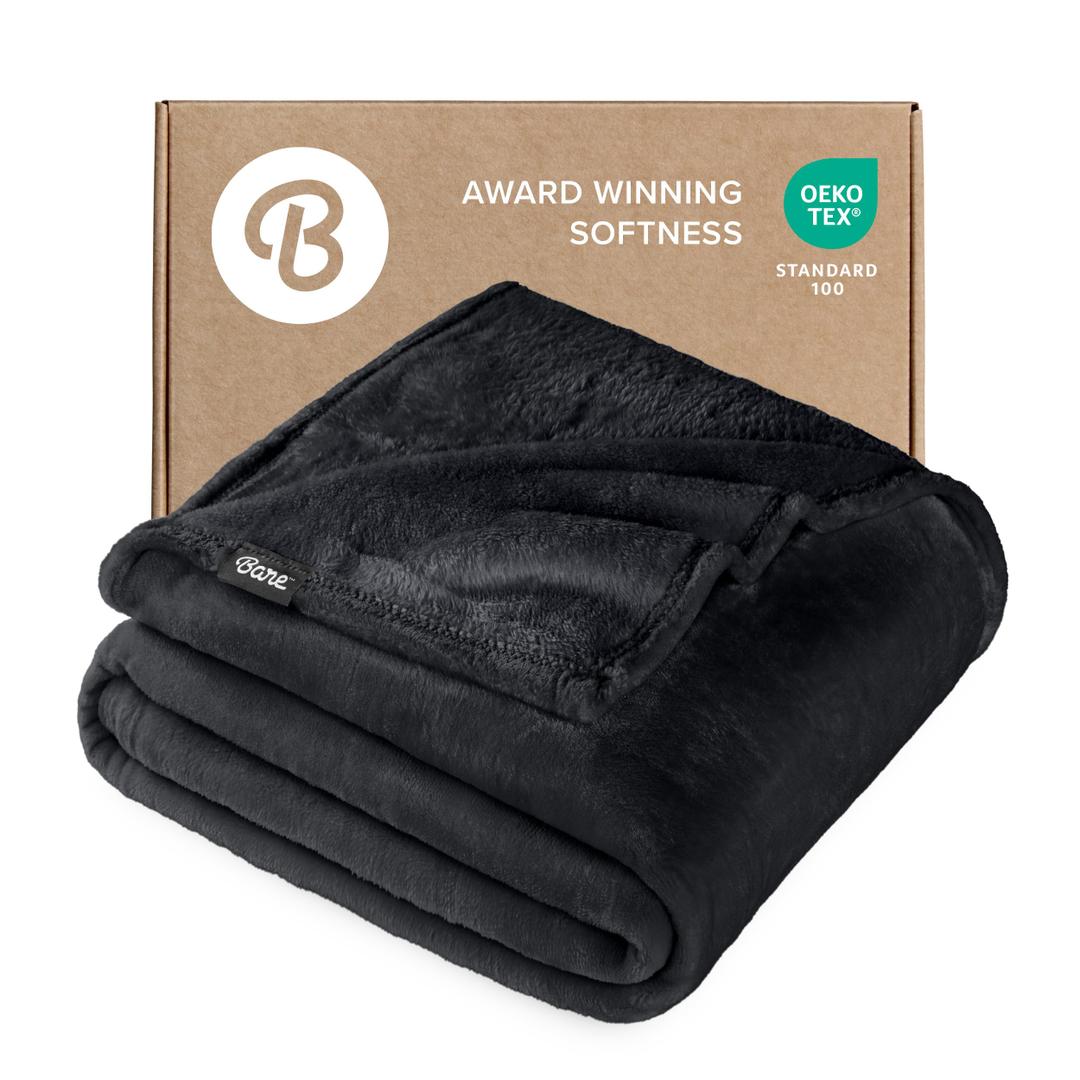 Bare Home Fleece Blanket - Throw/Travel - Ultra-Soft Lightweight for Bed, Sofa, and Couch - Luxury Microplush - Cozy Warm Blanket (Throw/Travel, Black)