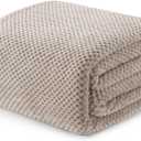 Exclusivo Mezcla Fleece Bed Blanket Twin Size, Super Soft and Warm Blankets for Couch, Sofa and Bed Waffle Textured, Cozy, Fuzzy and Lightweight (Tan, 90x66 Inches)