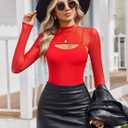 Avidlove Sexy Bodysuits for Women Turtle Neck Double Lined Bodysuit Mesh Trendy Tops Slimming Bodysuit Outfit Red M