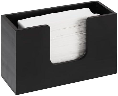 Wooden Paper Towel Dispenser Holder – Wood Napkin & Hand Towel Holder for Countertop, Bathroom, Kitchen & Restaurant, Guest Restroom, Fits C-Fold, Z-Fold & Trifold Paper Towels (1, Black)