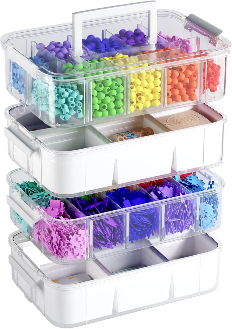 CraftGenes 4-Layer Craft Organizers and Storage with 2 Removable Drawers, Large Art Supply Case with 20 Adjustable Dividers, Portable Sewing Box for Beads, Craft Supplies, Scrapbooking&Tools