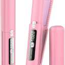 Cordless Hair Straightener and Curler 2 in 1, Mini, Lightweight and Small,USB Rechargeable with 4500mAh Battery, 10s Fast Heating, Portable Ceramic Flat Iron for Travel (Pink)