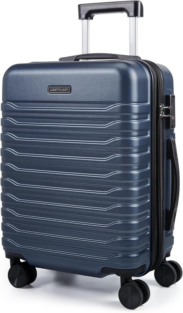 LIGHT FLIGHT Expandable 20" Carry On Luggage 22x14x9, TSA Lock, Dark Blue