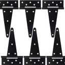 8 Inch T-Strap Gate Hinges, Shed Barn Door Hinges Heavy Duty, Black Tee Hinges for Wooden Fences, Yard Gate, Wrought Hardware Iron Rustproof (6Pack/Set)