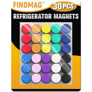 FINDMAG Colorful Fridge Magnets, 30 Pack Round Refrigerator Magnets, Dry Erase Board Magnets for Whiteboard, Decorative Magnets, Small Colorful Whiteboard Magnets, 10 Colors (30 Pack, Classic Style)