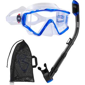 Aegend Snorkeling Gear for Adults, Dry Snorkel Set Panoramic View Enhanced Anti-Leak and Anti-Fog Technology, Adjustable Strap for Snorkeling Scuba Diving Swimming with Mesh Bag