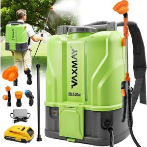 VAXMAY Battery Powered Backpack Sprayer 5.2 Gallon, 120 PSI Electric Garden Sprayer Compatible with DeWalt 20V Battery, Weed Yard Sprayer with 2 Wands, 5 Nozzles, 2.6 Ah Battery & Charger Included