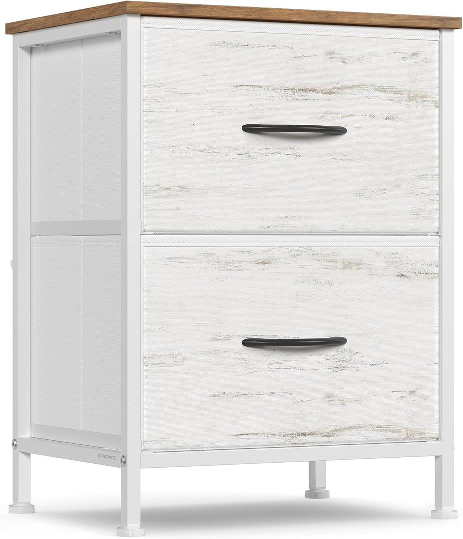 SONGMICS BELLAH Collection - Dresser for Bedroom, Chest of Drawers, Nightstand, 2 Drawers, Storage Organizer Unit, Closet, Entryway, Farmhouse, Rustic White and Honey Brown ULGS312WJ02S
