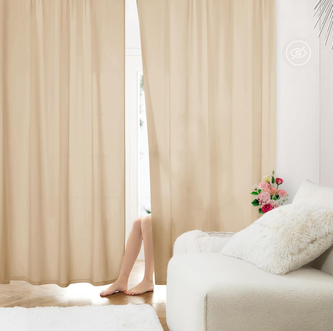 HOMEIDEAS Non-See-Through Beige Privacy Sheer Curtains, 52 X 72 Inches Long 2 Panels Taupe Sheer Curtains Light Filtering Window Drapes for Bedroom Living Room