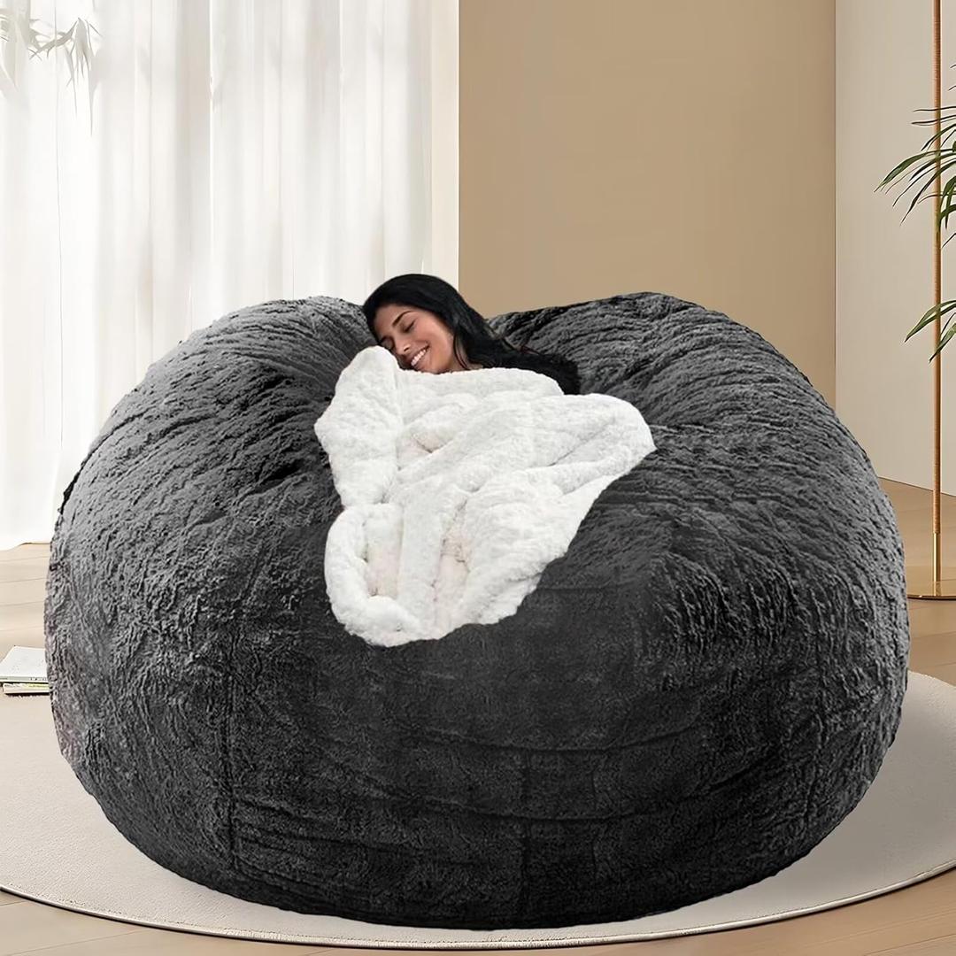 BCU Oversized Bean Bag Cover Comfy Beanbag Chair for Adults Without Filler Faux Fur Lazy Sofa Cover for Living Room Chairs, Dark Grey, 5FT BCU Oversized Bean Bag Cover Comfy Beanbag Chair for Adults Without Filler Faux Fur Lazy Sofa Cover for Living Room Chairs, Dark Grey, 5FT