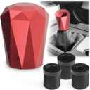 EZAUTO WRAP Universal Red Diamond Shifter Chrome Aluminum Automatic Shift Knob Stick Manal Gear Lever Handle with 3 Threaded Adapters (6cm)
