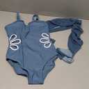 Girls Swimsuit Adjustable Straps Cut Out One Piece Bathing Suit with Solid Color Cover Up Skirt Girls' Swimwear 5-16Y (9-10 Years, Grey Blue)