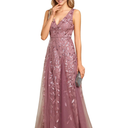 Ever-Pretty Women's Prom Dresses V Neck Sleeveless Tulle Hem A-Line Sequins Maxi Ball Gowns 02130 Size Medium