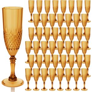Plastic Champagne Flutes, Champagne Glasses Bulk, Reusable Unbreakable Acrylic Wine Glasses Goblets for Weddings Bachelor Parties Toasting Bridal Shower (48,Amber)