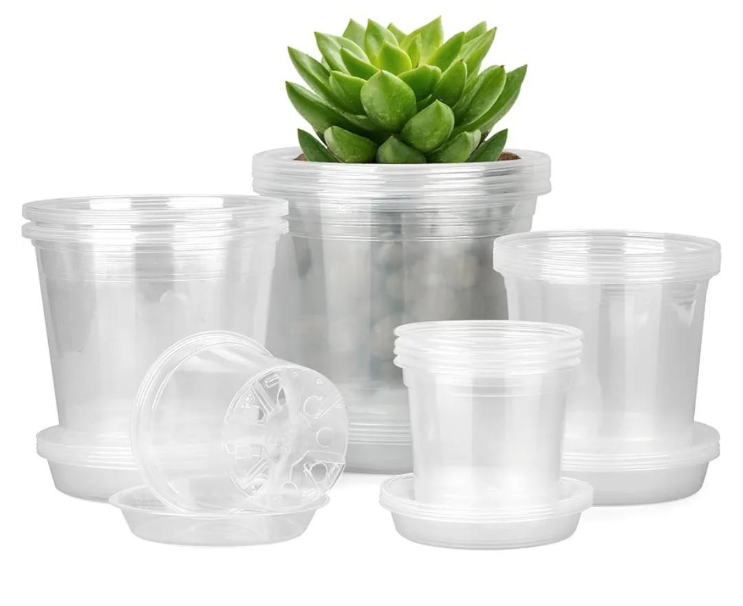 FUIJOL 4/5/6/7 Inch Clear Nursery Pots for Plants with Sacuers 19 Pack, Plastic Flower Pots with Drainage Holes, Variety Pack Seedlings Garden Pot for Indoor Outdoor (4+5+6+7 inch)