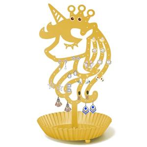 WOXBITA Unicorn Earring Holder Organizer Decor Stud Earrings Tree 81 Holes,Jewelry Earring Display,Metal Earring Storage Stand with Tray Gift (Gold)