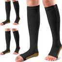 Ailaka 3 Pairs Compression Socks with Zipper, 15-20 mmHg Medical Knee High Compression Socks for Men Women, Open Toe Socks for Varicose Veins, Edema, Recovery (Black Copper)