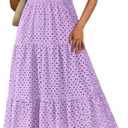 PRETTYGARDEN Womens 2026 Summer Maxi Dress Short Sleeve V Neck Hollow Out Eyelet A Line Long Flowy Beach Vacation Dresses (Purple, L)