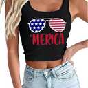 American Flag Crop Tank Tops Women 4th of July Patriotic T Shirt Girls USA Flag Stars Stripes Graphic Cami Tops (Small, Black4)