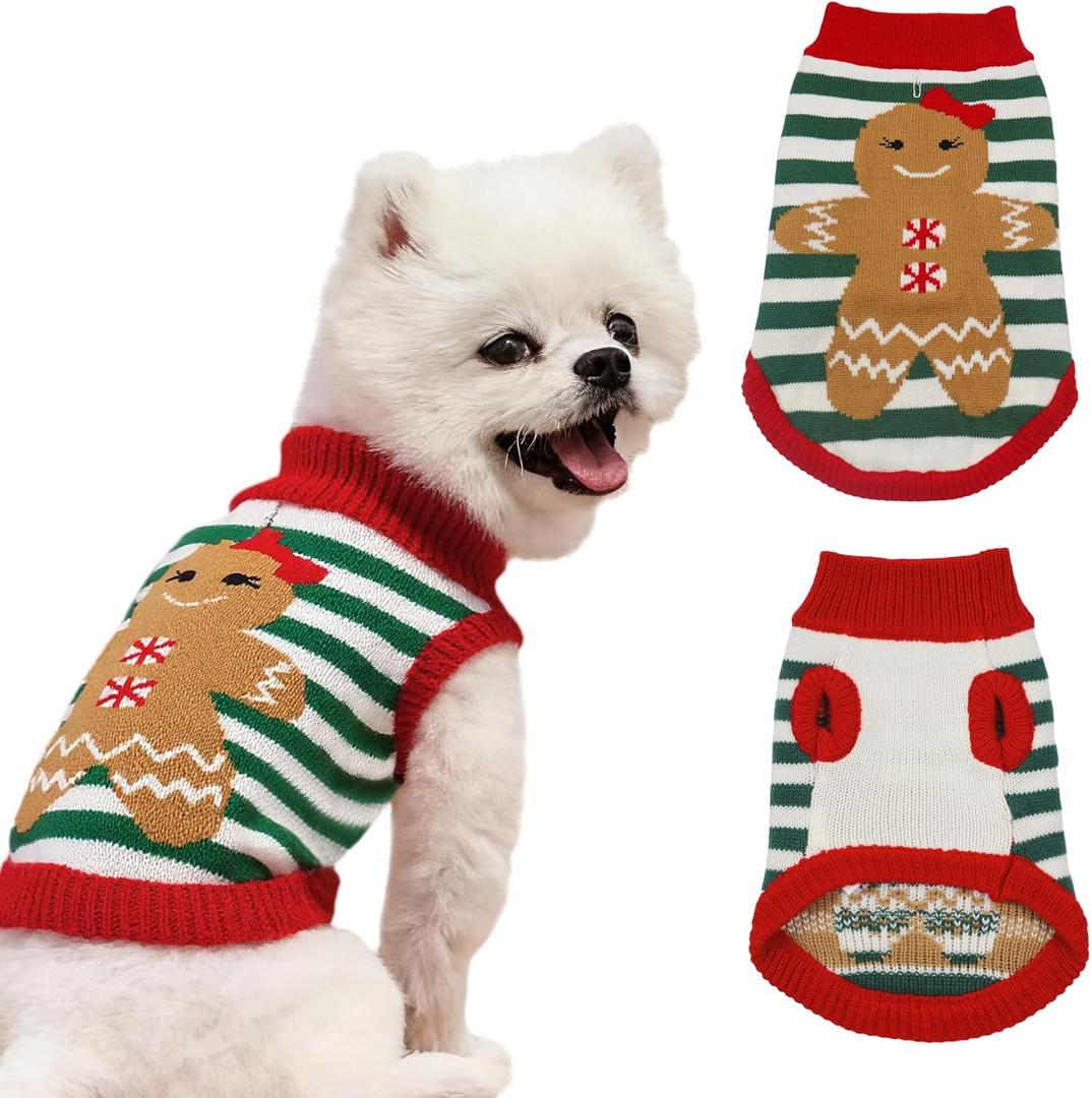 Dog Sweaters Pet Christmas Knitted Sweater Gingerbread Girl Jumper Coat for Puppy Sweaters Warm Outfit for Dog Cat (M)