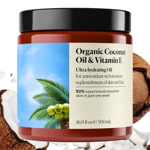 Organic Cold-Pressed Coconut Oil for Hair, Skin and Body, Natural Moisturizer, 16.9 fl oz