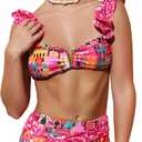 SPORLIKE Women High Waisted Swimsuit Flounce Straps Bikini Bathing Suit (Pink, Large)