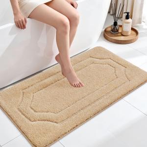 BEQHAUSE Bathroom Rug-Non Slip-Bath Mat-Soft and Absorbent-Shower Mat-Polyester Bath Mats for Bath Machine Washable Bathroom Rugs Beige Bathrooms Rug for Shower Sink Bathtub, 24"x48"
