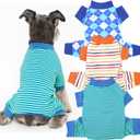 3-Pack Dog Pajamas - Striped & Checkered Sleepwear for Small Dogs, Easy Snap Belly Design with Tail Opening L