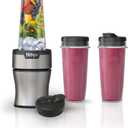 Ninja Nutri-Plus Personal Blender | Compact Push to Blend | Make Frozen Drinks, Smoothies, Sauces & More | With (3) 20 oz. To-Go Cups, (2) Spout-Lids & (1) Storage-Lid | 900 Peak Watt | Silver | BN301