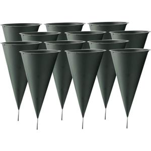 Royal Imports Cemetery Vases for Grave with Spikes Flowers Holder Decorations for Cemetery, Outdoor Memorial Markers, Floral Plastic Pot with Metal Ground with Stakes, Large, Set of 12