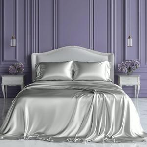 SLEEP SANCTUARY Satin Sheets King Size  4 Piece Luxury Silky Bed Set, Softer Than Silk, 15" Deep Pocket, Cooling & Wrinkle-Free, Moisture-Wicking & Breathable for Hair & Skin (Grey) SLEEP SANCTUARY Satin Sheets King Size  4 Piece Luxury Silky Bed Set, Softer Than Silk, 15" Deep Pocket, Cooling & Wrinkle-Free, Moisture-Wicking & Breathable for Hair & Skin (Grey)