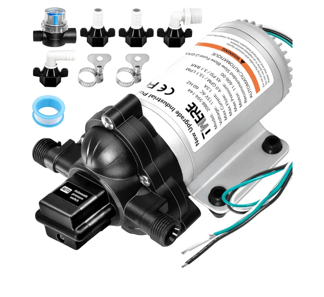 2088-594-154 Industrial Diaphragm Water Pump,45PSI/3.1Bar 3.3GPM/11.4LPM 115V 198GPH Industrial Pump,1/2in Portable Electric Utility Industrial Pump for Beverage and Water Applications