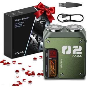 PAXA Mini Electric Shaver for Men,9000Rpm Electric Razor for Men,Magnetic Dual-Head Rotary Pocket Shaver IPX7 Waterproof Wet & Dry for Shaving Face,USB-C Rechargeable for Home,Car,Travel(Green)