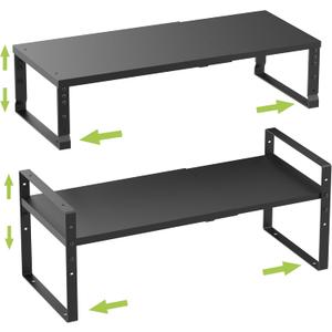 Expandable,Stackable Spice Rack,Seasoning Organizer and Storage,Spices Jar Racks for Cabinet,Countertop, Metal Pantry, Cupboard,Laundry Storages,Heavy Duty(2 PACKS/LARGE/BLACK)