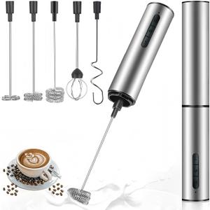 Rechargeable Milk Frother Hanheld, 5 - Function Whisk Electric Coffee Frother, Portable Handheld Frother Wand Drink Mixer for Matcha Lattes, Cappuccino, Kitchen Gift, Stainless Steel Silver