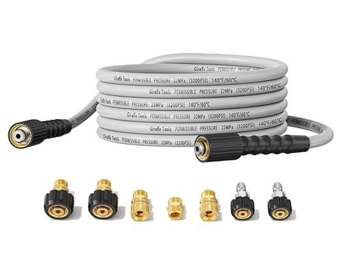 Giraffe Tools Pressure Washer Hose 25FT X 1/4", 3200 PSI Pressure Washing Hose, Kink Resistant, Heavy Duty Power Washer Hose, M22 to 3/8" Quick Connect Couplers for Replacement, 7 Accessories