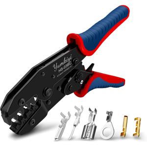 Crimping Tool for Non-Insulated Open Barrel Terminals, AWG22-10 - Ratchet Crimp Tool, Adjustable Force Wire Crimper Tool HS-03BC