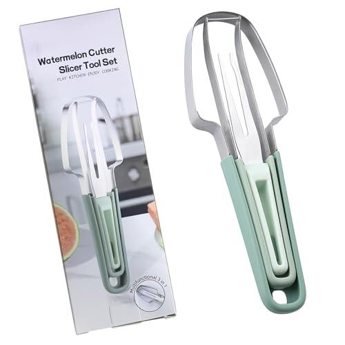 3-in-1 Watermelon Fork Slicer Cutter,Watermelon Cutter Slicer Tool,Stainless Steel Watermelon Windmill Cutter,Melon Cutter Knife Portability Fruit Fork for Kitchen, picnicking (Green), Pack  3-in-1 Watermelon Fork Slicer Cutter,Watermelon Cutter Slicer Tool,Stainless Steel Watermelon Windmill Cutter,Melon Cutter Knife Portability Fruit Fork for Kitchen, picnicking (Green), Pack