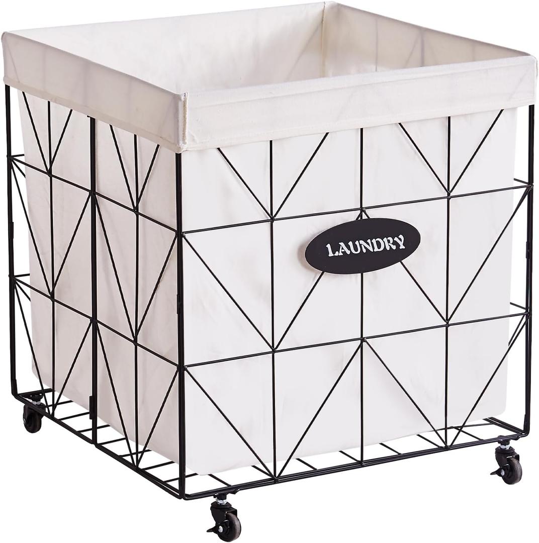 Mxfurhawa Laundry Hamper,Collapsible Laundry Basket Large Capacity Metal Laundry Hamper with Removable Liner, Rolling Wheels and Collapsible Design for Clothes Storage and Organization (210L BLACK)