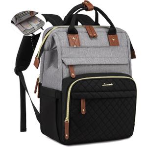 LOVEVOOK Laptop Backpack for Women, 15.6'' Waterproof Nurse Bag Teacher Work Backpack Purse for Women, Travel Computer Backpack for College Office Business Ladies (Gray Black)
